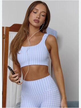 Astoria Activewear Blue Gingham Workout Sports Bra